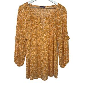 Stitch Fix West Kei Floral Blouse Womens XL Orange White Poet Peasant Top